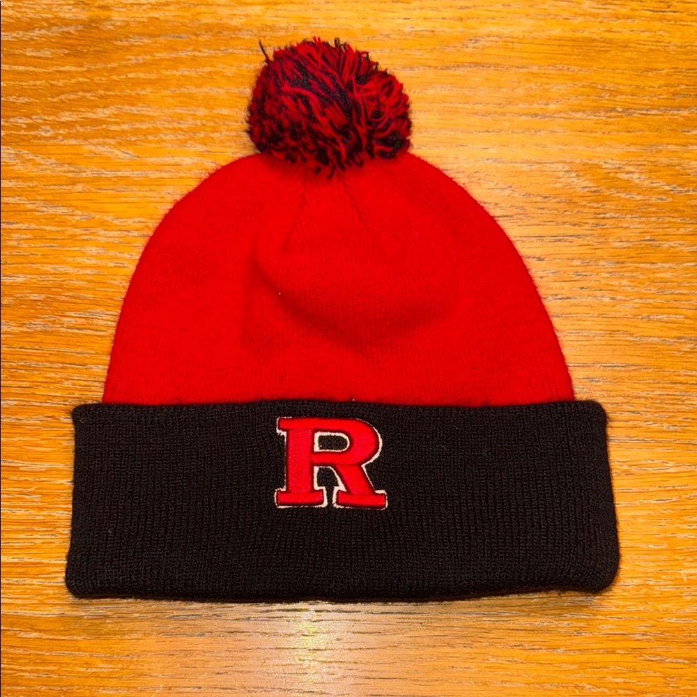 Red and Black Pom-Pom Beanie